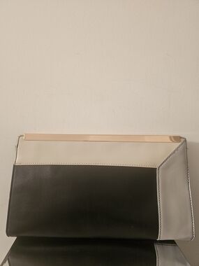 Charming Charlie Colorblock Clutch in Black, Cream & Gray with Gold Trim